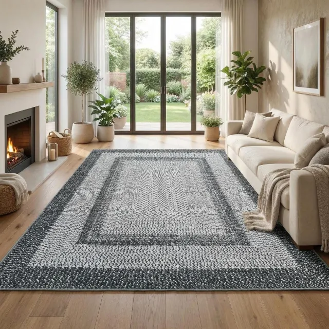 Danky Vloerkleed Geweven Design 160x230 cm Grijs - Opvouwbaar Zacht Poolkleed met Antislip TPR Onderkant