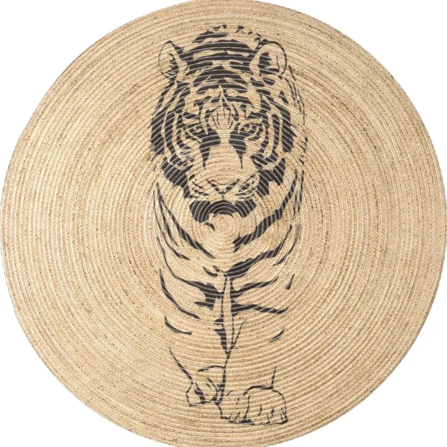 ECarpet Rumba 3002- Rond 80cm vloerkleed bohemien tapijt Tiger handgezaagde gerecycleerd katoen Beige