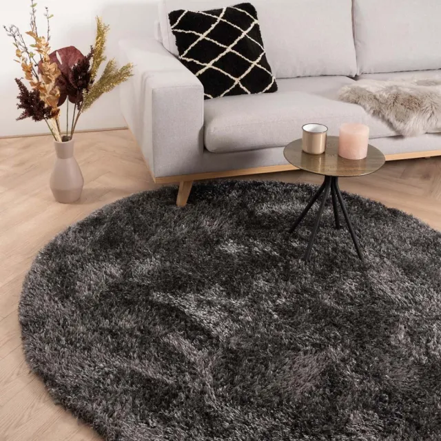 Tapeso Rond hoogpolig vloerkleed velours Posh - grijs 80