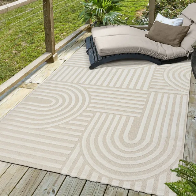 Muratap Berlin Outdoor - Japandi - Creme - Vloerkleed Binnen en Buiten - Laagpolig Tapijt Tuin- 160x230 CM