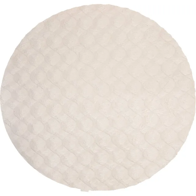Padiro rond knus hoogpolig vloerkleed Ø 200 cm - crème / offwhite - modern effen structuurontwerp - voor vloerverwarming - van polyester en katoen