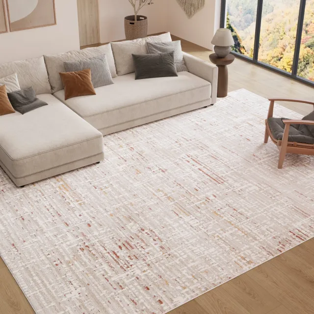 Tapiso Trend Tapijt Kortpolig Modern Tapijt Hoge Kwaliteit Elegant Woonkamer Tapijt Crème Beige Bruin Grijs Strepen Wazige Figuren Easy Care Tapijt Maat- 80x150 Creme Beige 2