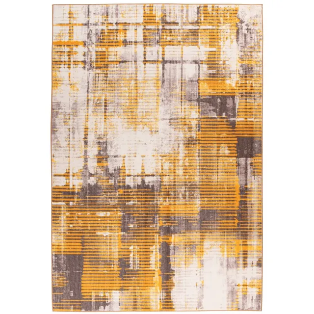 Padiro design laagpolig vloerkleed 120 x 170 cm - oker / geel - modern abstract ontwerp - voor vloerverwarming - van polyester en katoen