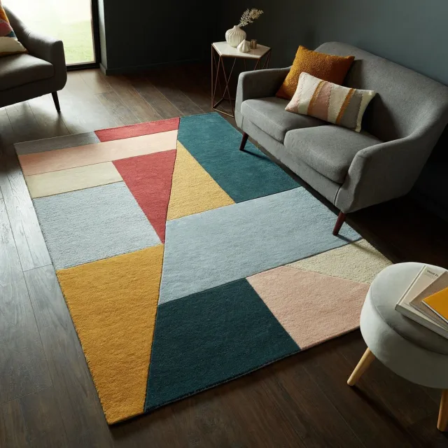 flycarpets Alwyn Modern Laagpolig - 100% Wol - Geo Vloerkleed - Multi / Roze - 200x290 cm