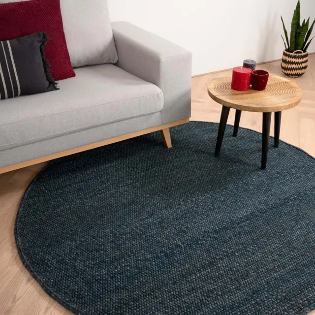 Nordic Weavers Rond wollen vloerkleed - Lett petrol 300 donkerblauw