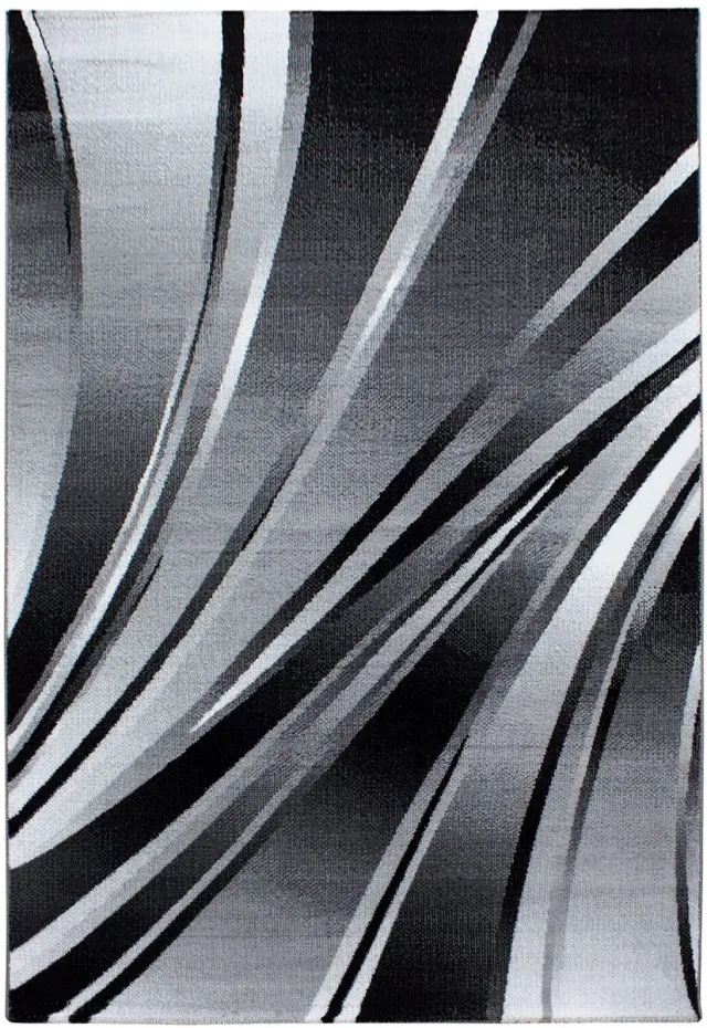 Parma Vloerkleed – Zwarte Golf – Laagpolig & Modern Design – 240x340 cm grijs