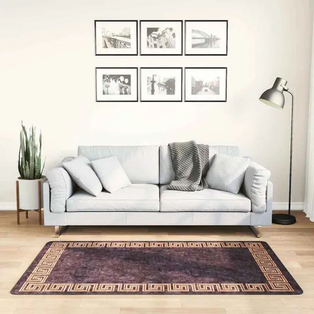 vidaXL Vloerkleed wasbaar 80x150 cm zwart en goudkleurig, foto 2