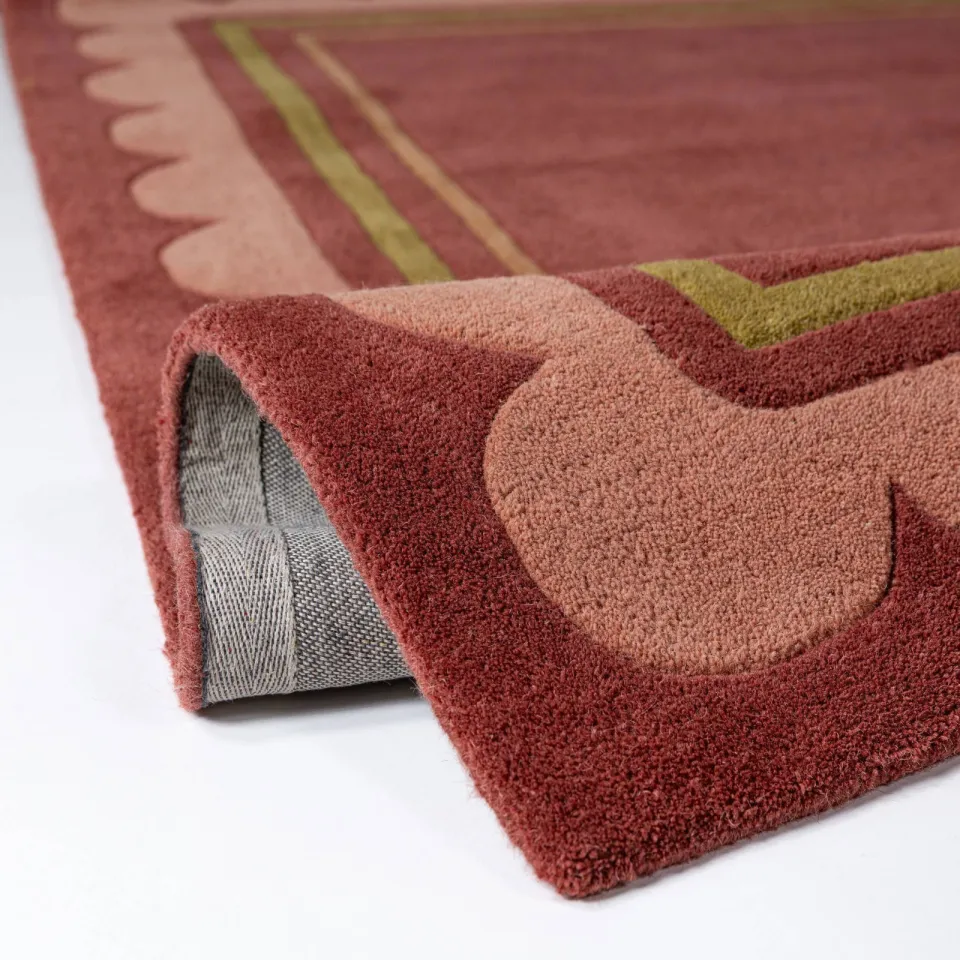 Flair Rugs Lois Scallop Border wollen loper rood, foto 3