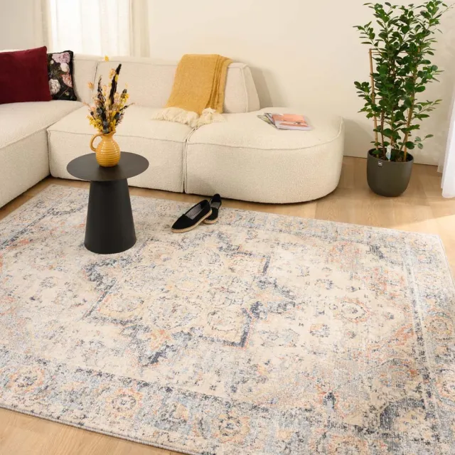 Tapeso Vintage vloerkleed - Classic Arthur crème/blauw 120x170