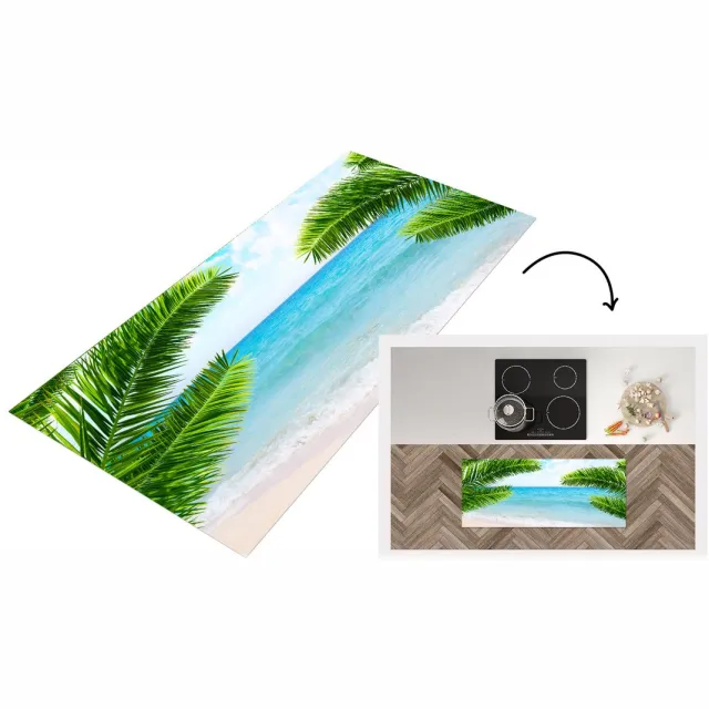 KitchenYeah Keukenloper - Loper keuken - Tropisch - Strand - Palmboom - Keukenloper vinyl Multicolor