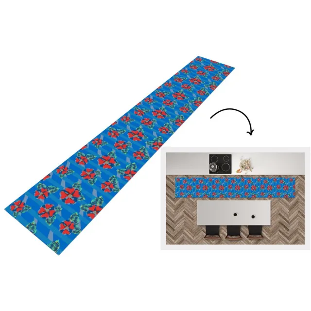 KitchenYeah Keukenloper - Keukenmat - Hibiscus - Hawaii - Rood - Patroon - Bloem - Keuken vloerkleed Multicolor