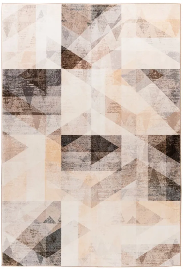 Padiro design laagpolig vloerkleed 160 x 230 cm - lichtbeige - modern geometrisch patroon - voor vloerverwarming - van polyester en katoen