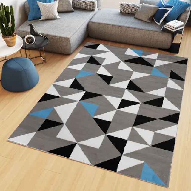 Tapiso Maya Vloerkleed Grijs Laagpolig Tapijten Maat- 140x200 Zwart Lichtgrijs Blauw