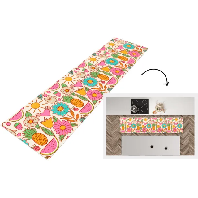 KitchenYeah Keukenloper - Loper keuken - Uil - Regenboog - Bloemen - Kinderen - Patroon - 240x60 cm - Keukenloper vinyl Multicolor