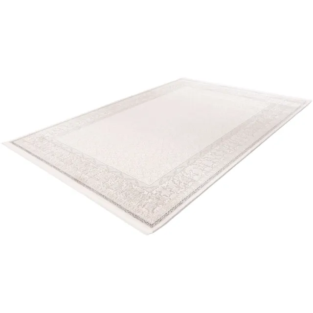 Pierre Cardin Vloerkleed - Tapijt - Kader Design - Ivoor Wit - Hoogwaardige Kwaliteit - Duurzaam en Elegant wit zilver