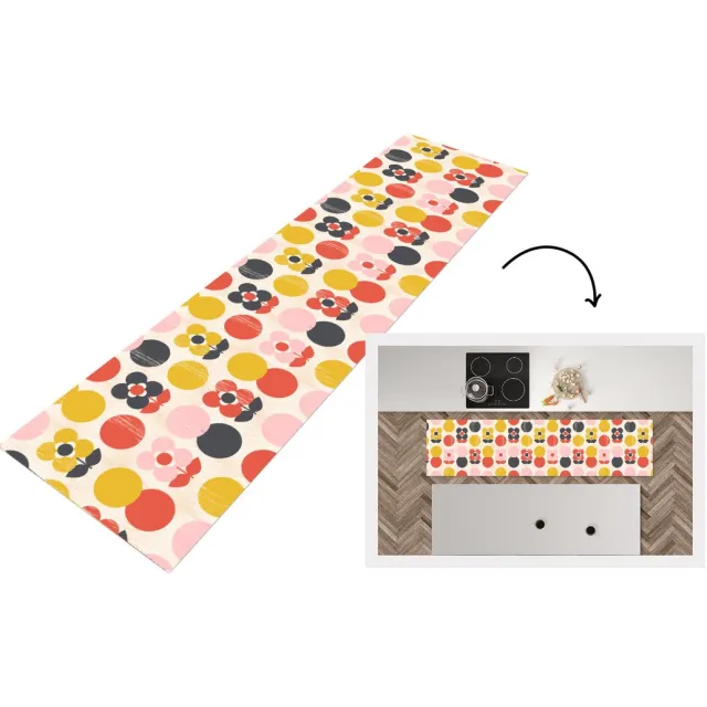 KitchenYeah Keukenloper 200x50 cm - Keukenmat vinyl Retro - Design - Bloemen - Pastel - Keukenmatten loper - Keuken vloerkleed tapijt