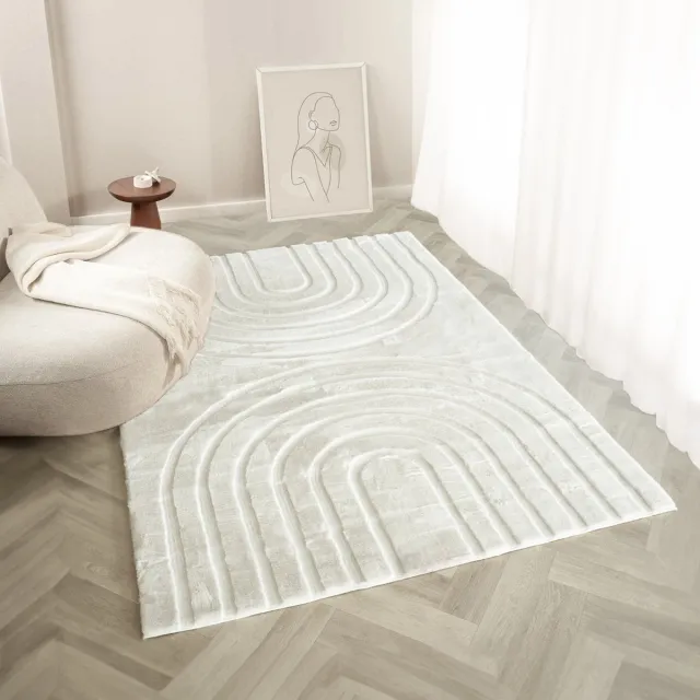 flycarpets Zacht hoogpolig vloerkleed - Bohemian Arches Crème Japandi - Woonkamer tapijt - 140x200 cm Creme