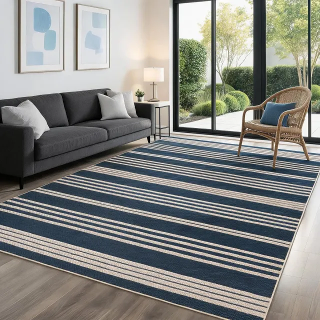 Triumpunpre Vloerkleed Modern Linnen Look Marineblauw 120x170 cm Wasbaar Opvouwbaar Woonkamer