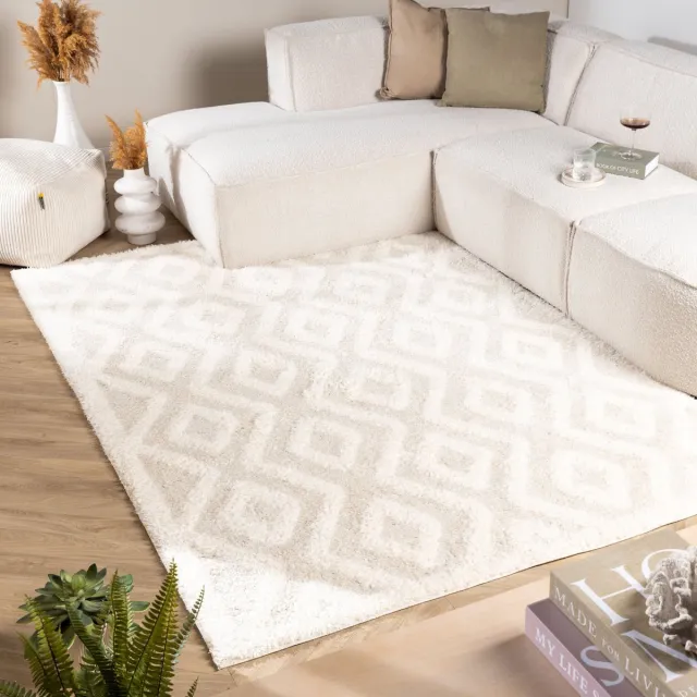 Fraai Scandinavisch vloerkleed - Lova Diamond Crème - 140x200cm Wit, Creme