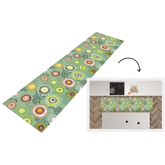 KitchenYeah Keukenloper - Loper keuken - Bloem - Design - Hartjes - 240x60 cm - Keukenloper vinyl Multicolor