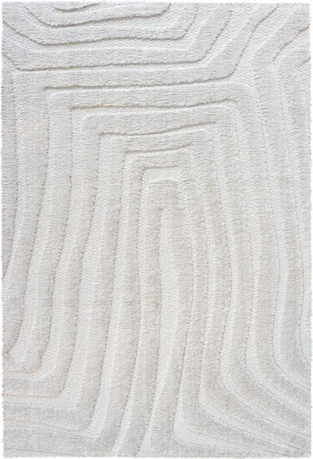 Veer Carpets Vloerkleed Lima Creme - Organisch Design Vloerkleed met Hoog-Laag Structuur in Scandinavische / Japandi Stijl