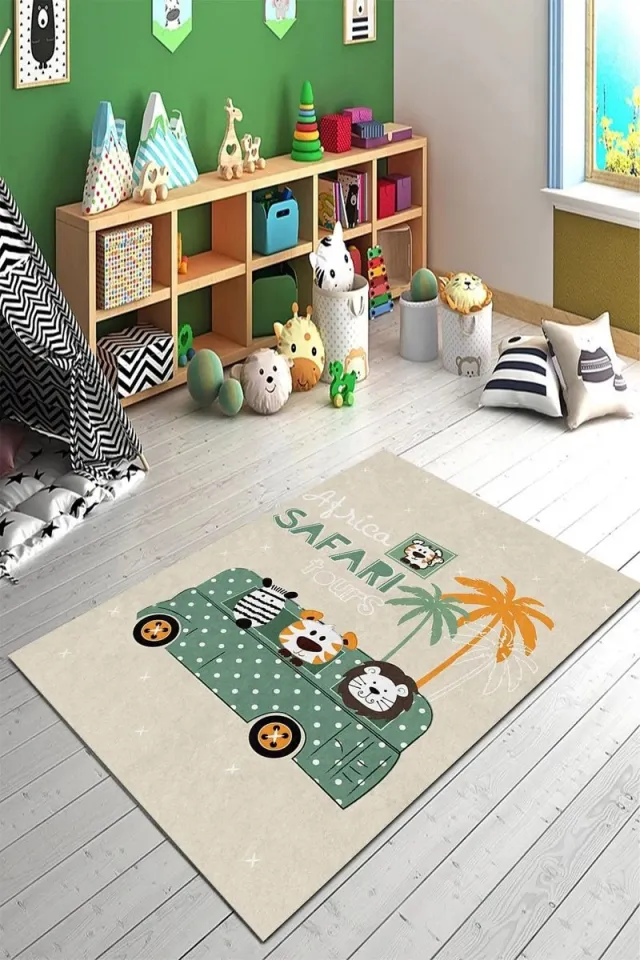 Zeo Wood Vloerkleed Kinderkamer - Speelkleed Baby - Speelmat - Speeltapijt - Tapijt voor Kinderkamer - 150*80 cm Beige