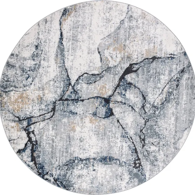 Surya Lyna rond vloerkleed modern abstract donkerblauw