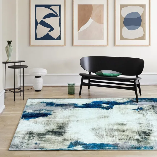 CHOSHOME Vloerkleed voor de woonkamer, blauw, wasbaar tapijt, 120 x 170 cm, voor binnen en buiten, laagpolig, modern tapijt, slaapkamer, wasbaar, groot