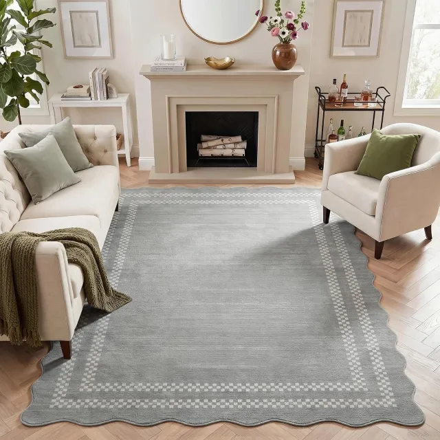Tribesigns Vloerkleed - Laagpolig Wasbaar Fluffy en Zacht - Woonkamer Tapijt - Antislip onderkant - modern golfdesign – grijs– 160 x 230 cm