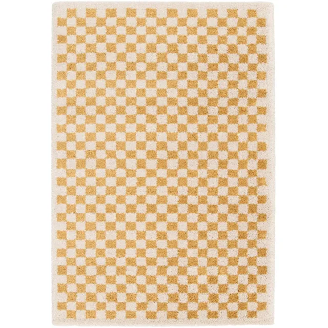 AFK Living Hoogpolig ruitmotief tapijt zacht en volumineus CHECKERS geel