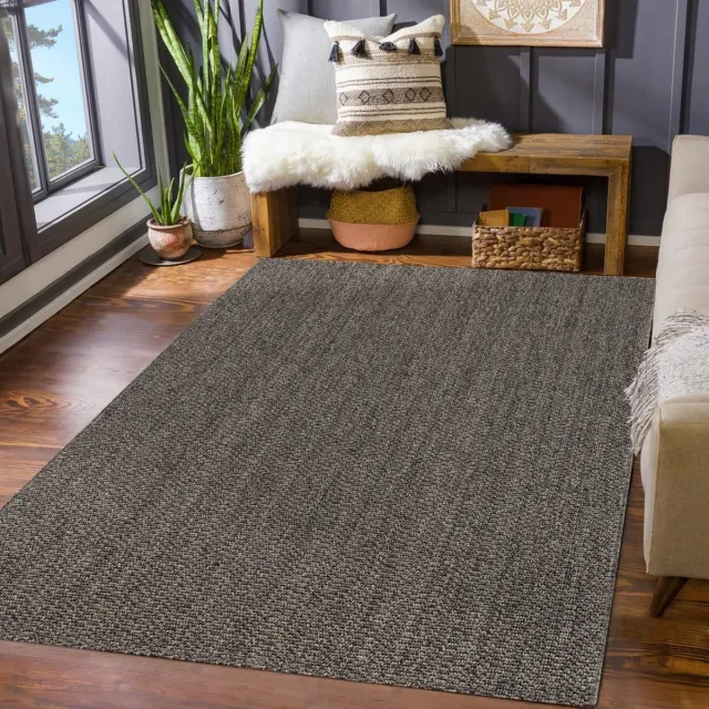 TT Home Tapijt Tuin Weerbestendig Woonkamer Boho Natuurlijke Kleuren Structuur Jute Look Rechthoek Rechthoek antraciet