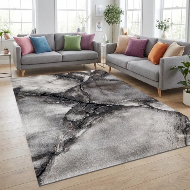 TapisTrend Designer tapijt Grijs 80x150 cm Modern vloerkleed met abstract marmerpatroon voor woonkamer, slaapkamer en eetkamer
