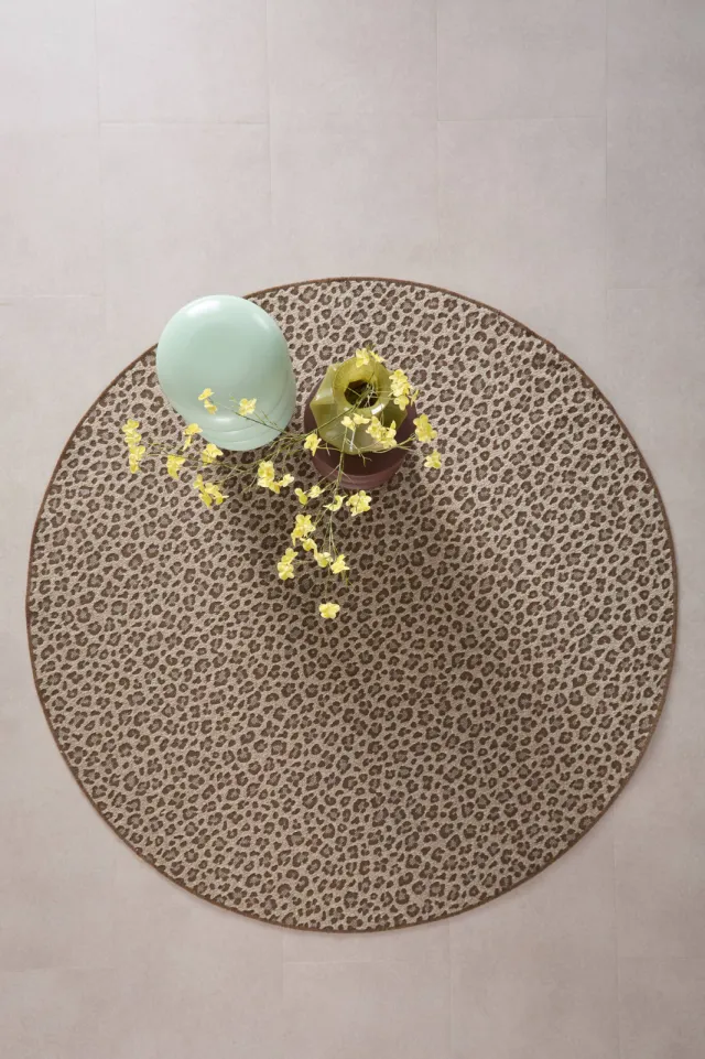NOUS Living binnen- en buitenvloerkleed rond panterprint (Ø200 cm) bruin/zand