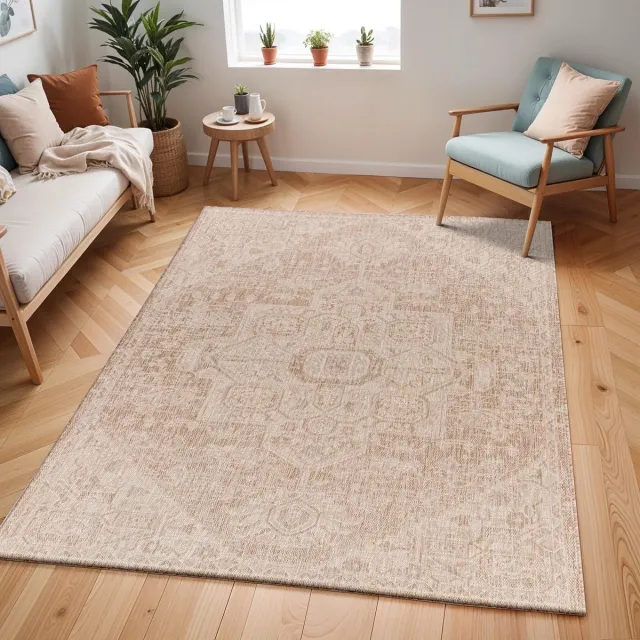 Ibenzoa Tijdloos Oosters Boho Tapijt voor Woonkamer en Eetkamer met Laagpolige Stijl, 160x213 cm beige