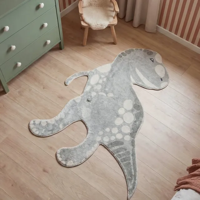 Little Olly Wasbaar kindervloerkleed - Wild Dino | Go wild! - 90x150cm Grijs