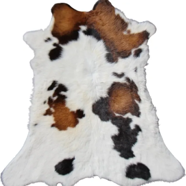 Donja-HD Koevel-koehuid-Kalfsvel kalfshuid decoratief mini koetje vrolijke driekleur -tafelkleed-kinderkamer-cadeau- vloerkleedje bont gevlekt