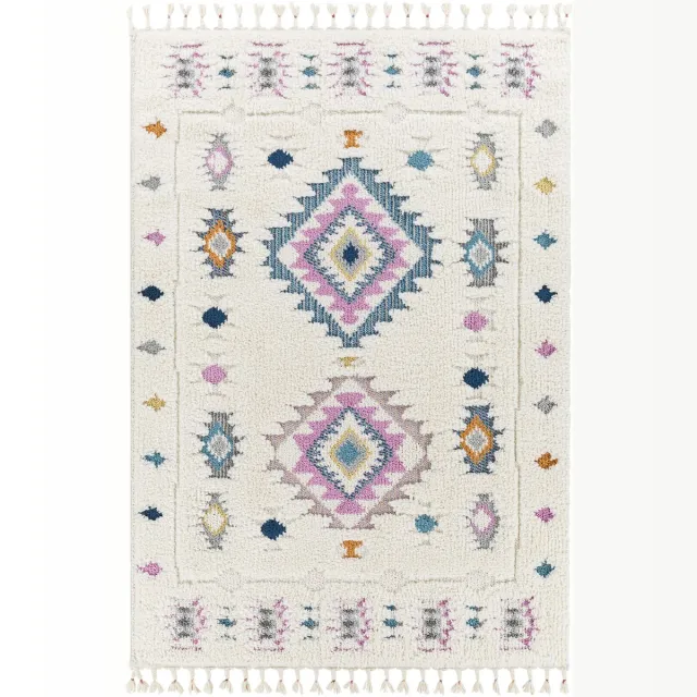 Surya PUKYU Modern Boho Shaggy Tapijt Meerkleurig/Wit