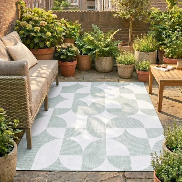 Fraai Abstract buitenkleed - Groovy Tiles Groen - 200x290cm