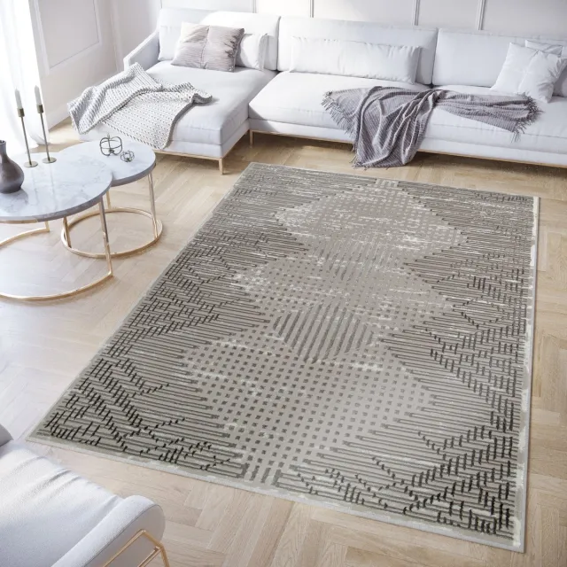Tapiso Crystal Vloerkleed Grijs Lijnen 3D Effect Kleed Tapijt Maat- 200x300 Lichtgrijs 5