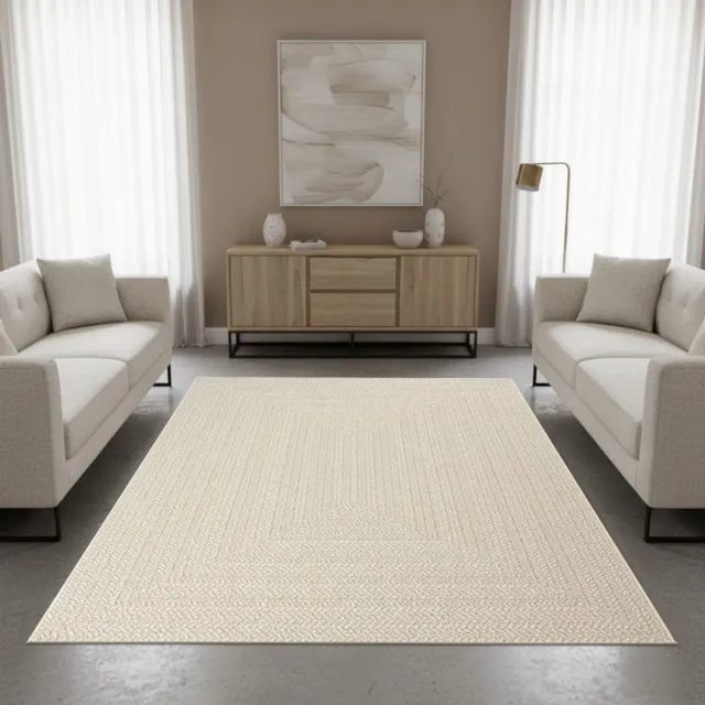 TapisTrend Designer tapijt Crème 160x230 cm Modern vloerkleed Jute met gevlochten effect en concentrische geometrische vormen voor woonkamer, slaapkamer en eetkamer Beige