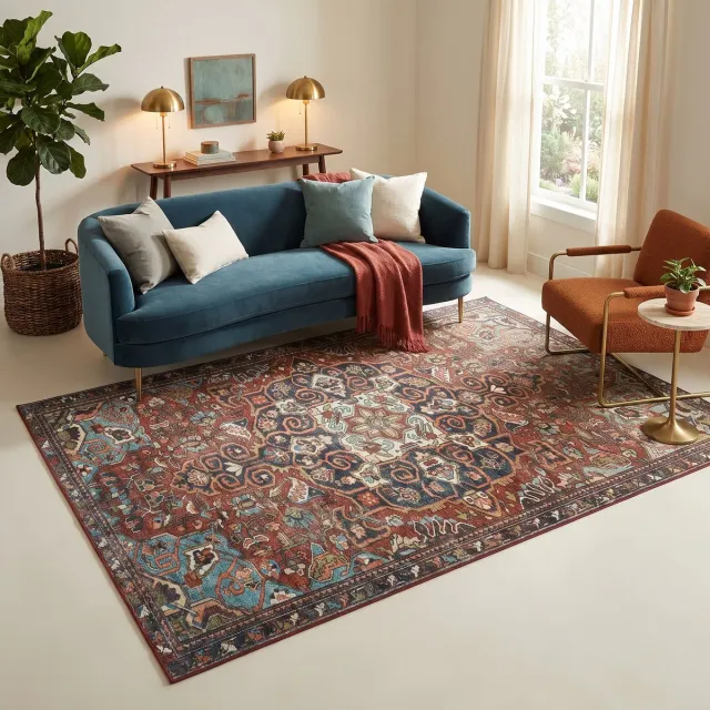 Tapiso Ispahan Vloerkleed Oosters Klassiek Vintage Medaillon Antislip Roestbruin Woonkamer Slaapkamer Oeko-Tex, foto 5