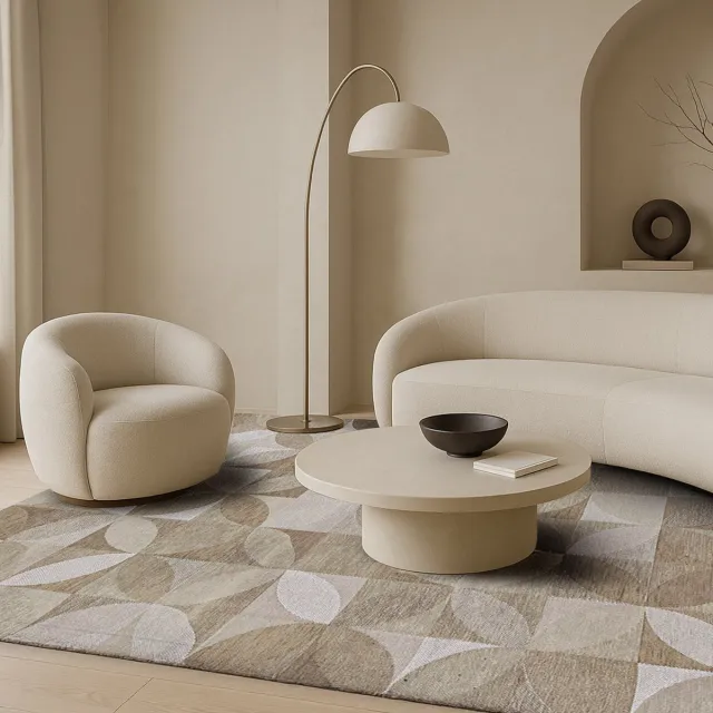 LOLA&MOI Binnen & Buiten Vloerkleed - 200 x 280 cm - Lola&Moi Rondo Diamond - Laagpolig Tapijt - Gerecycled PET - Made in Belgium - Circulair Beige