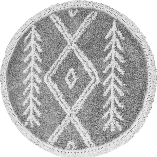 Veer Carpets Vloerkleed Rabat Grey Rond ø80 cm - Hoogpolig Vloerkleed – Berber / Bohemian Design