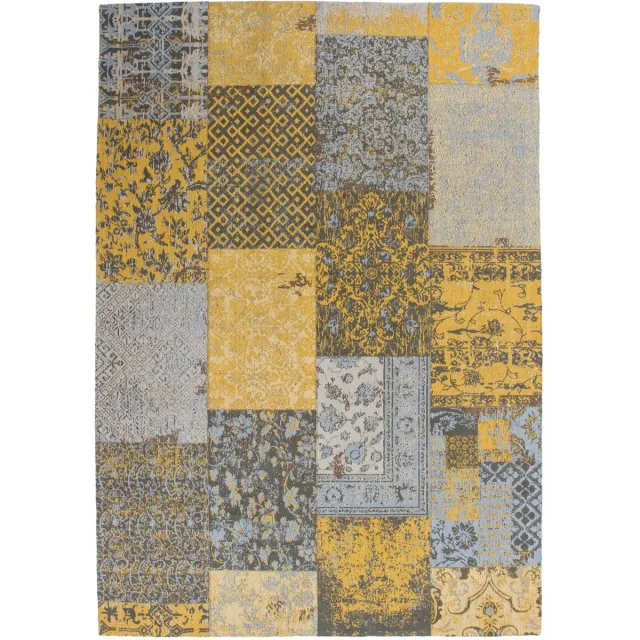 Padiro design laagpolig vloerkleed 200 x 290 cm - grijs / geel - geometrisch ruiten- en blokkenpatroon - patchwork - voor vloerverwarming - van katoen