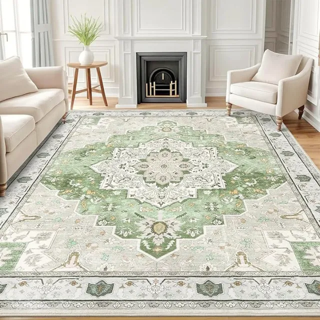 Homaxy Woonkamerkleed - Zacht Bloemmotief Tapijt - Machinewasbaar Vintage Tapijt - 153x213 cm - Rechthoekig - Lichtgroen