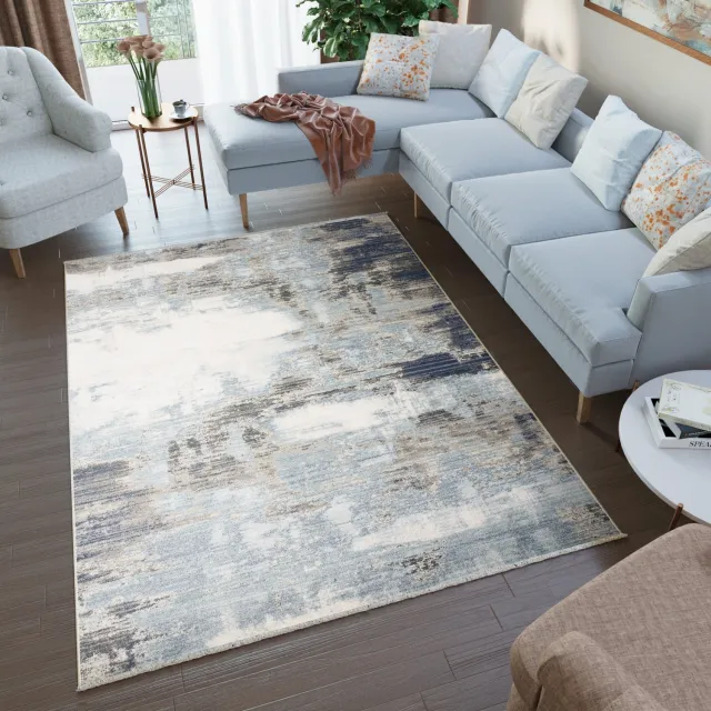 Tapiso Rivoli Vloerkleed Blauw Lichtgrijs Kleed Maat- 91x165 Lichtgrijs 11