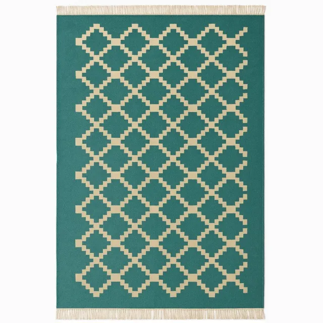 Kelima Handgemaakt Kelim Vloerkleed – Wol – 160 x 230 cm – Senon Groen diamantmotief