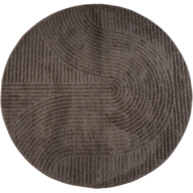 Veer Carpets Vloerkleed Ella Brown Rond ø240 cm - Design Hoog-Laag Vloerkleed met Lijnenpatroon in Scandinavische / Japandi Stijl