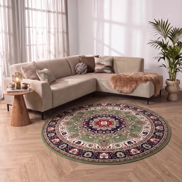 flycarpets Klassiek Groen Rond Vloerkleed Tabriz - Oosters motief - Perzisch Tapijt - Ø240 cm