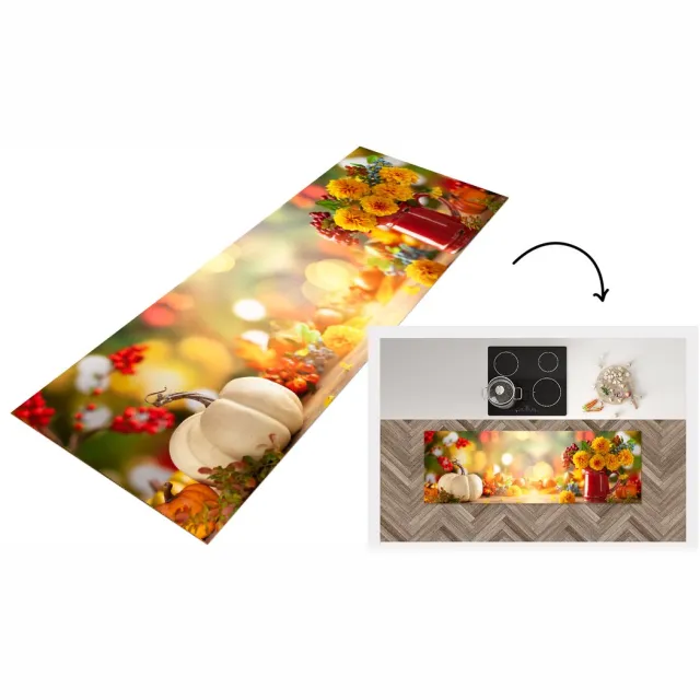 KitchenYeah Keukenloper - Loper keuken - Herfst - Dahlia - Pompoen - Keukenloper vinyl Multicolor